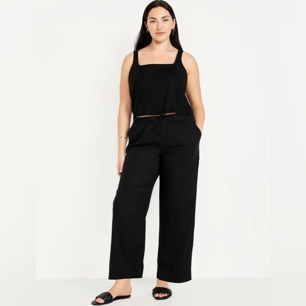 NWT! Black High-Waisted Linen-Blend Straight Pants - Multiple Sizes🔹 - Picture 5 of 10